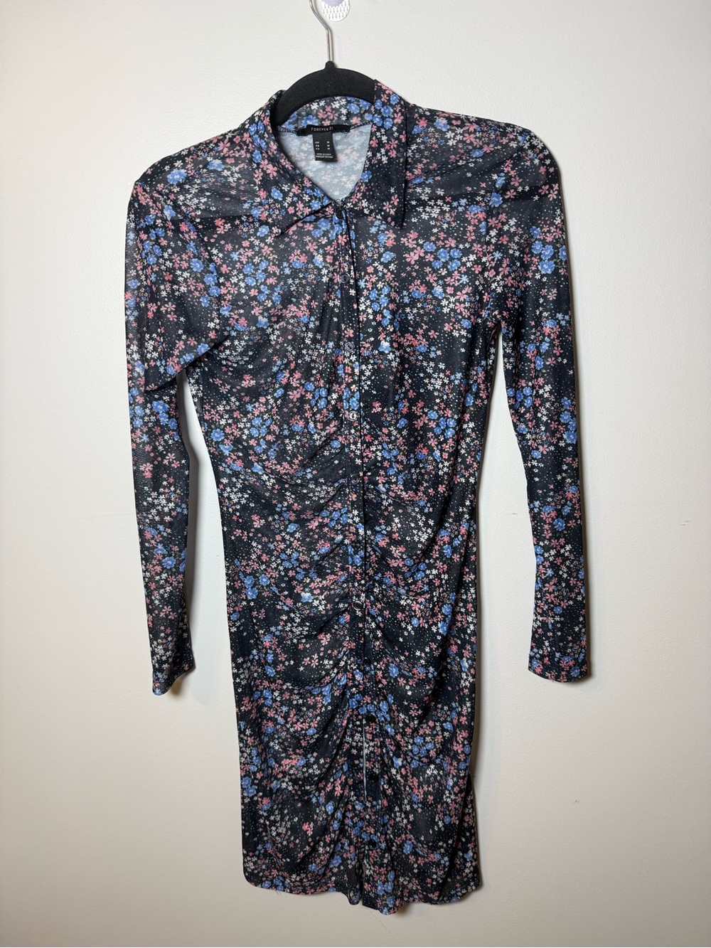 FOREVER 21 | Fitted Floral Sheer Buttoned Duster Dress Size M